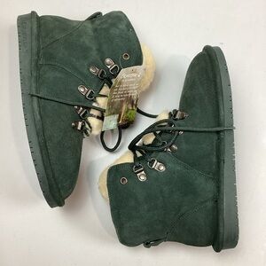 Bearpaw Kerri Wide Suede Sheepskin Green Ankle Winter Booties Boots NEW!